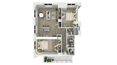 Floor plan for 2 beds, 2 baths, 966 sqft
